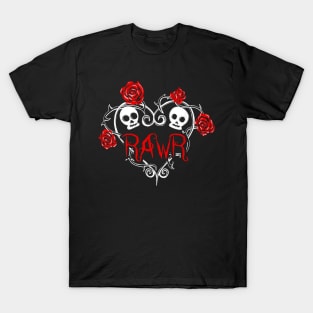 Emo Rawr - Skull Heart Roses - Flowers Thorns Love  - Valentine's Day T-Shirt